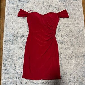 La Femme Red Ruched Bodycon Cocktail Dress